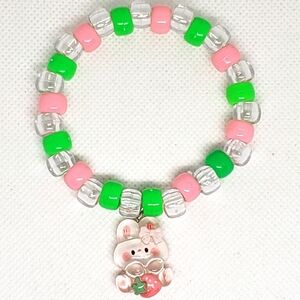 Handmade Pink Green Kawaii bunny kandi bracelet
